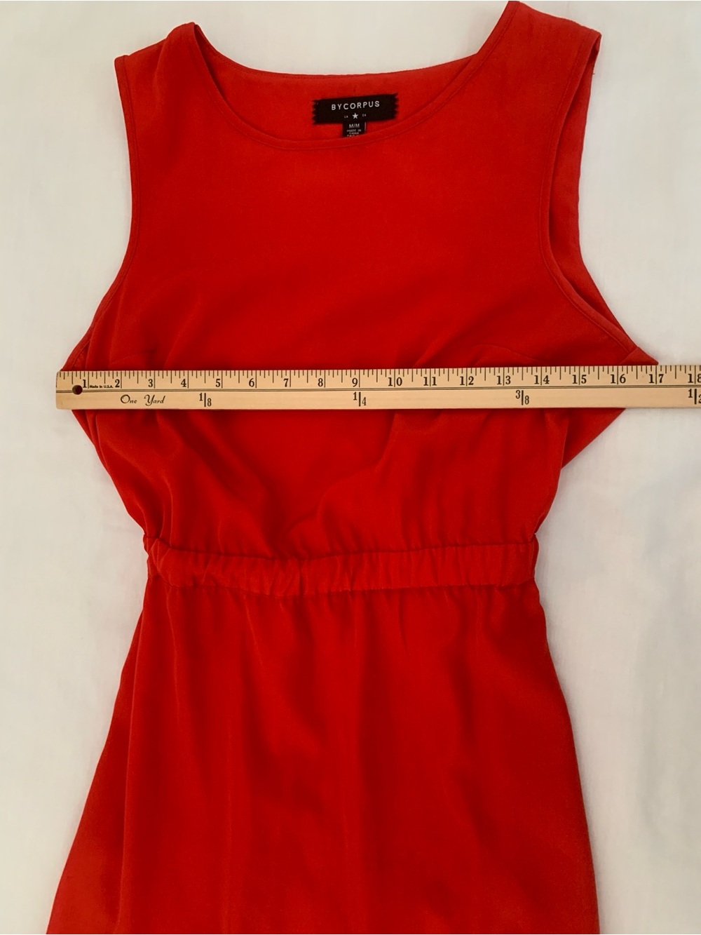 BYCORPUS Red Scalloped Open Back Dress Size M Sleeveless Elastic Waist EUC - Picture 8 of 11